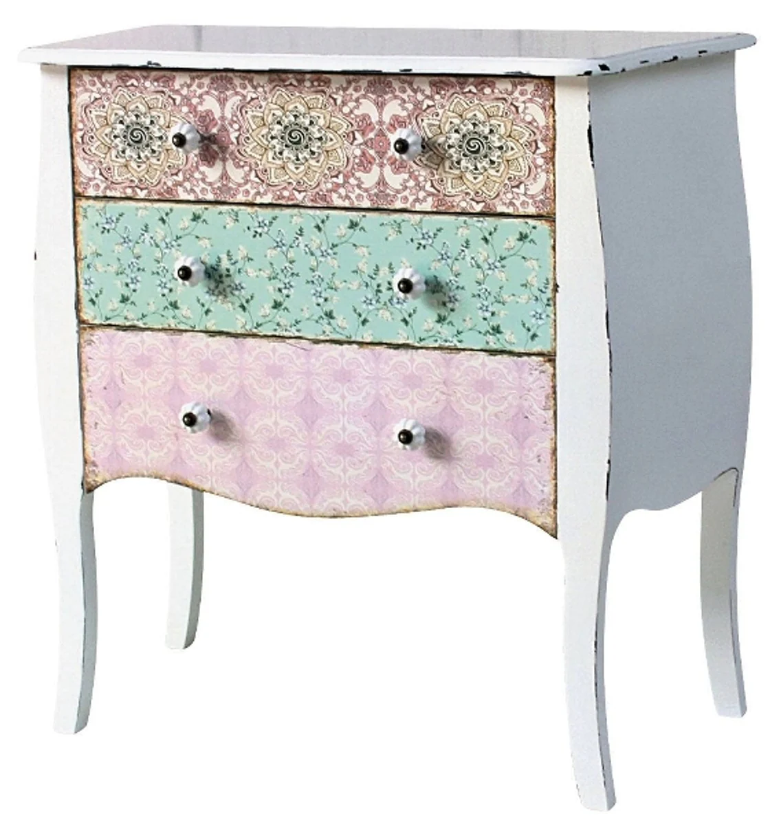 Casa Padrino Country Style Chest of Drawers Antique White / Multicolored 75 x 38 x H. 76 cm - Shabby Chic Furniture