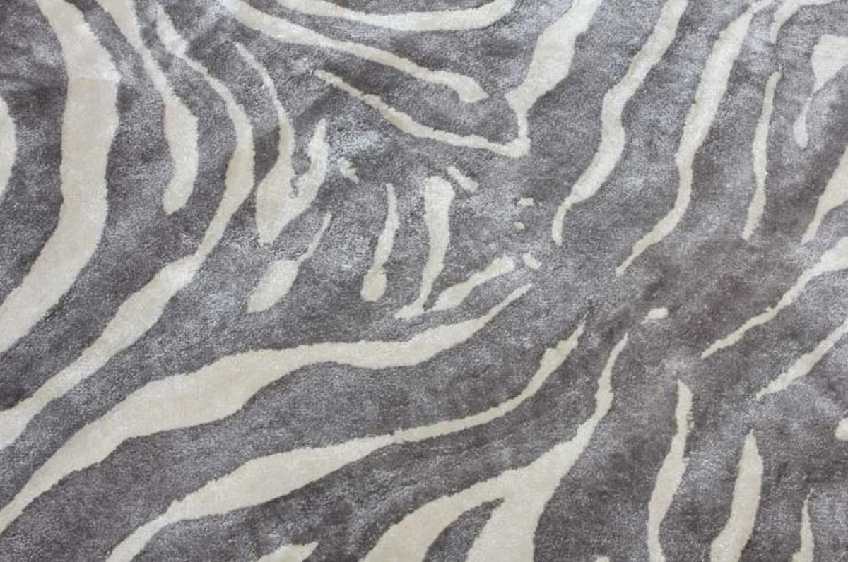 Casa Padrino alfombra de viscosa de lujo con diseño de cebra gris / crema / rojo 160 x 230 cm - Alfombra de salón - Alfombra moderna de dormitorio - Interior de lujo - Calidad de lujo