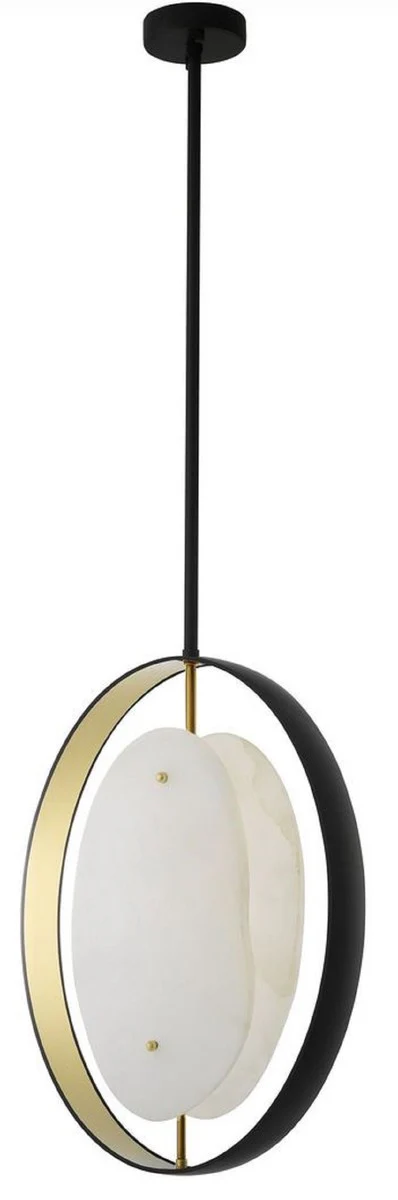 Casa Padrino lámpara de araña de lujo negro / oro / alabastro 43 x 11 x A. 58 cm - Lámpara de araña moderna con alabastro de alta calidad - Colección de Lujo