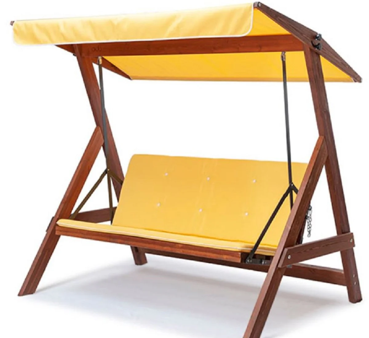 Casa Padrino columpio de Hollywood de lujo amarillo / marr¨®n - Columpio de jard¨ªn de madera maciza con techo corredizo - Muebles de jard¨ªn - Muebles de exterior - Muebles de lujo