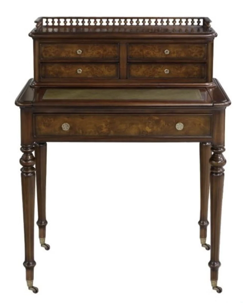 Casa Padrino mesa secretaria de caoba con 5 cajones marr¨®n / verde 79 x 50 x H. 101 cm - Calidad de Lujo