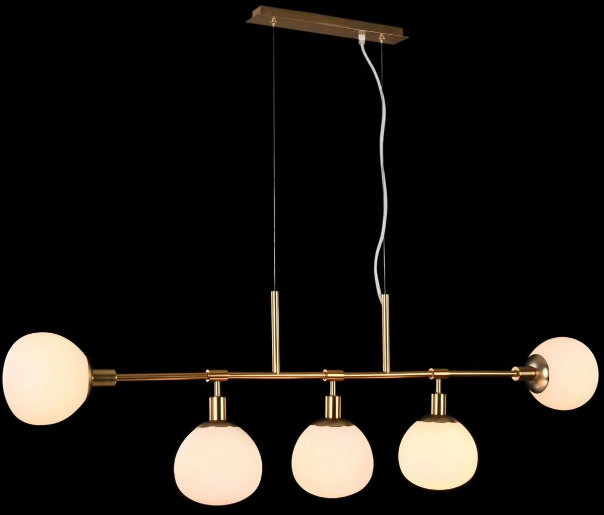 Casa Padrino lámpara de suspensión latón / blanco 120 x H 37,3 cm - Lámpara Colgante Moderna de Metal con Vidrio Esmerilado