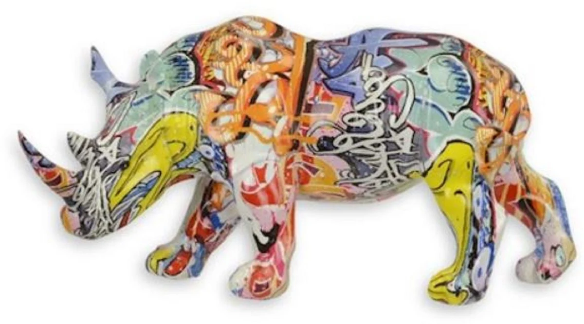 Casa Padrino figura decorativa de diseñador de resina sintética rinoceronte colorido 31,9 x 13 x A. 16,8 cm - Escultura de decoración de salón - Accesorios de decoración