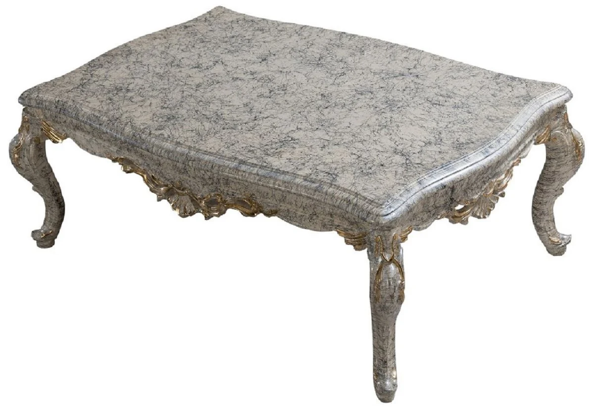 Casa Padrino conjunto de sala de estar barroco de lujo gris / blanco antiguo / oro - 2 Sof¨¢s Barrocos y 2 Sillones Barrocos y 1 Mesa de Centro Barroco - Muebles de sal¨®n barroco - Noble y Magn¨ªfico