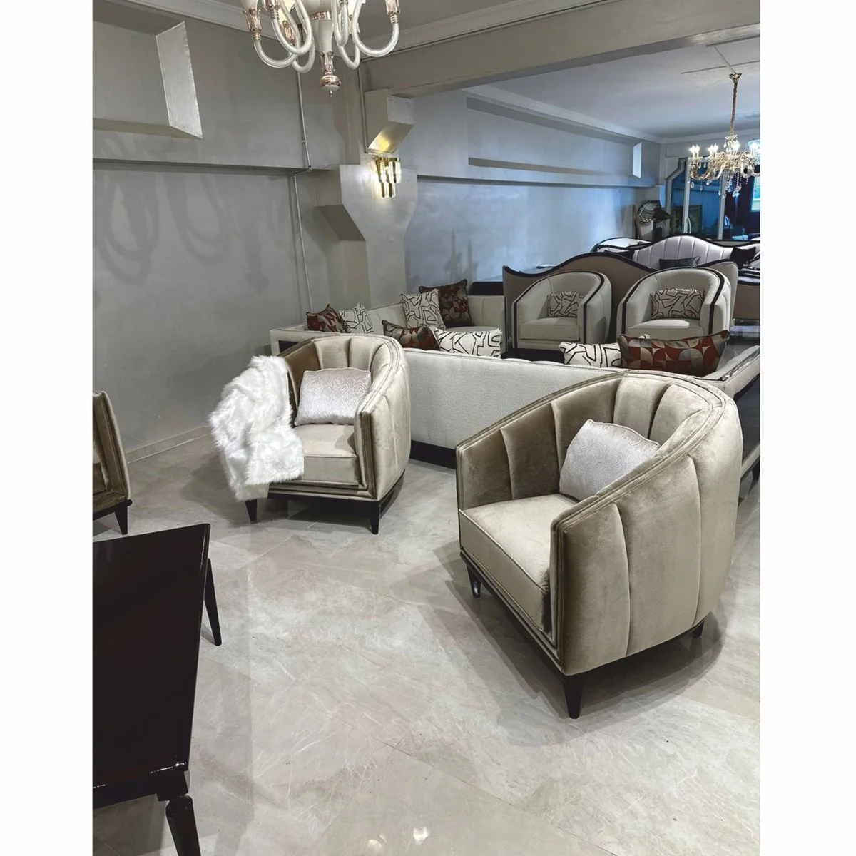 Casa Padrino sill¨®n Art Deco de lujo en terciopelo verde oliva / marr¨®n oscuro - Muebles de sal¨®n