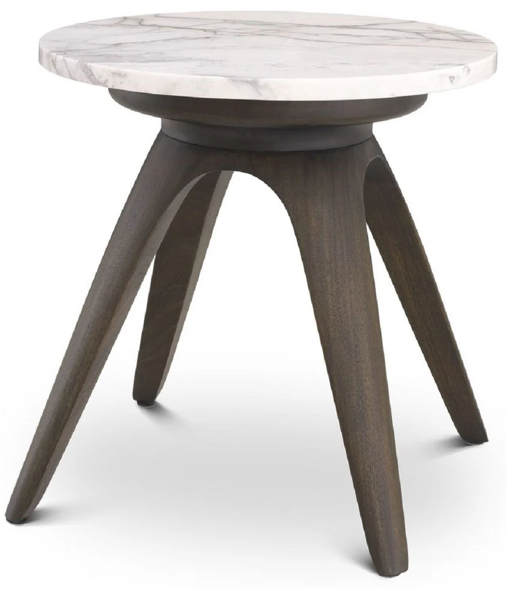 Casa Padrino mesa auxiliar de lujo moca / blanco-lila ? 40 x A. 41 cm - Mesa redonda de caoba con tapa de m¨¢rmol - Muebles de sal¨®n - Muebles de Lujo