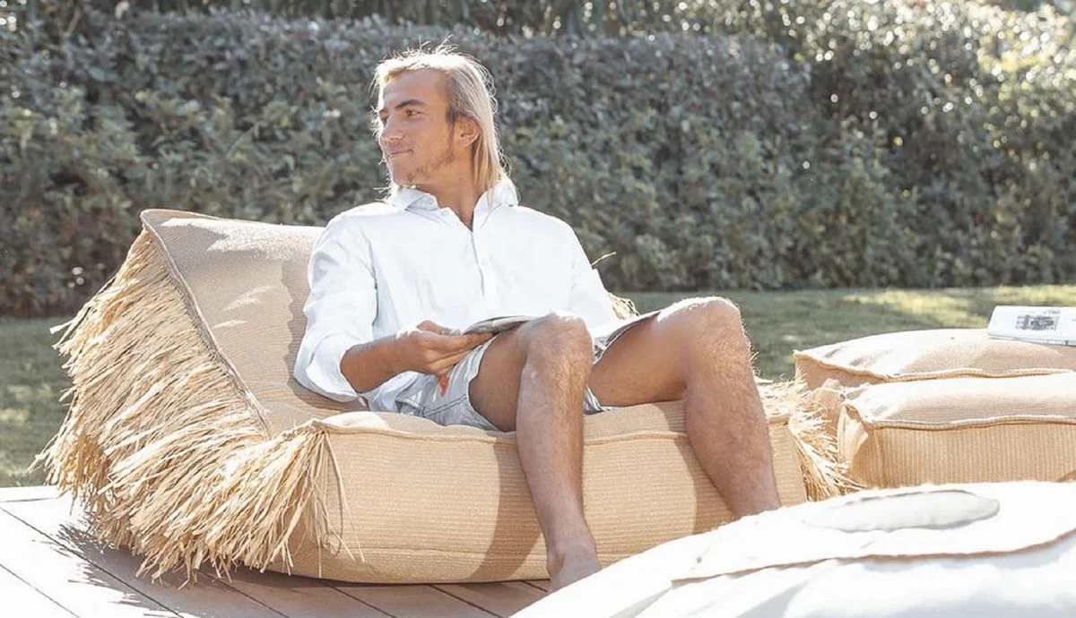 Casa Padrino tumbona de jard¨ªn de lujo con flecos beige / natural 140 cm