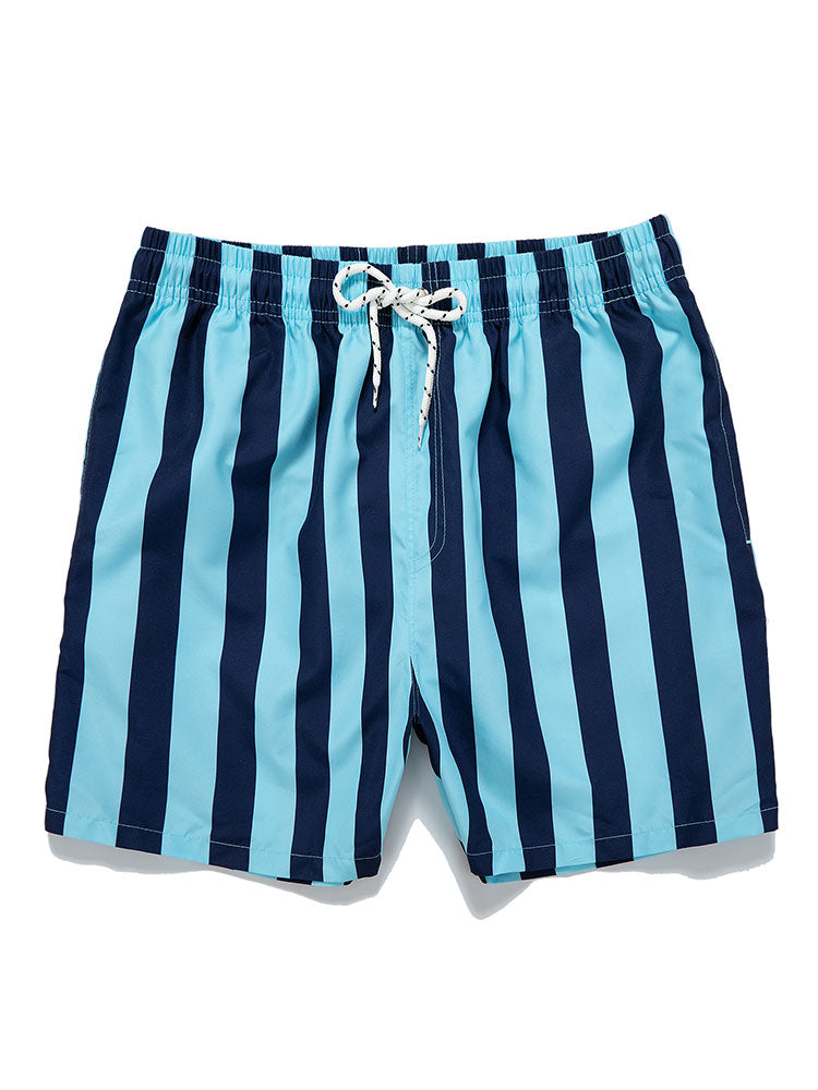 Man Striped Print Swim Shorts