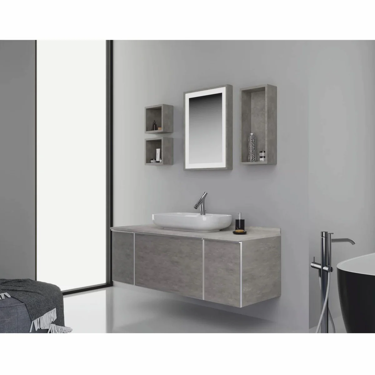 Casa Padrino Conjunto de Baño de Lujo Gris / Plata 142 cm - Muebles de Baño