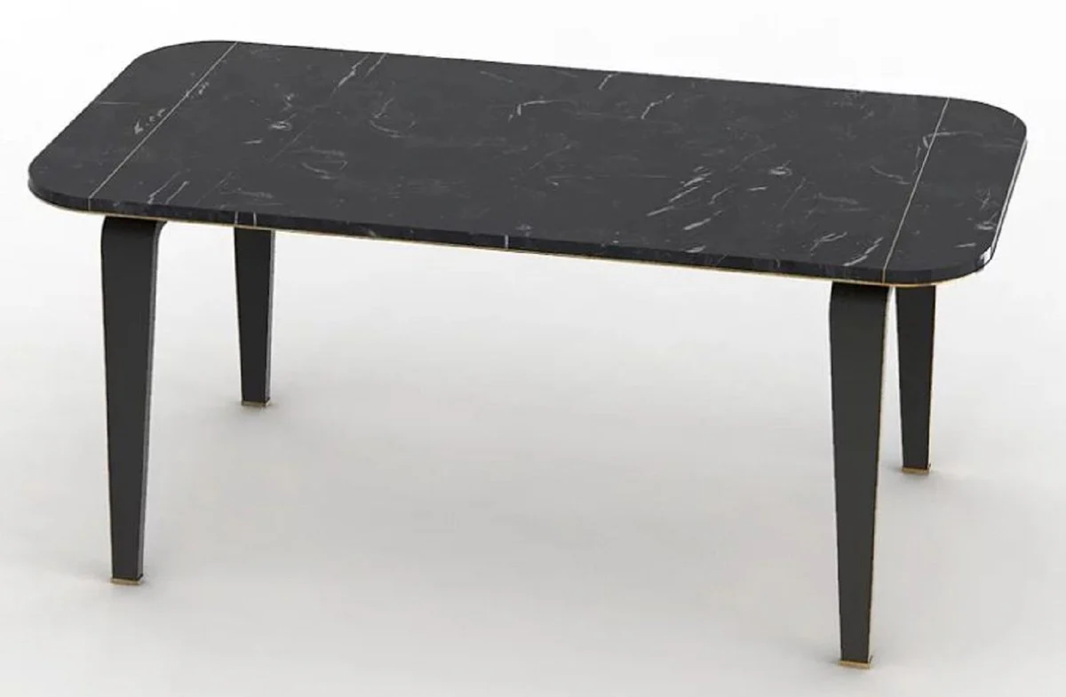 Casa Padrino mesa de comedor de lujo negro / lat¨®n 180 x 90 x A. 80 cm - Mesa de cocina noble con m¨¢rmol marquina cortado a mano de alta calidad - Muebles de comedor de m¨¢rmol - Calidad de Lujo
