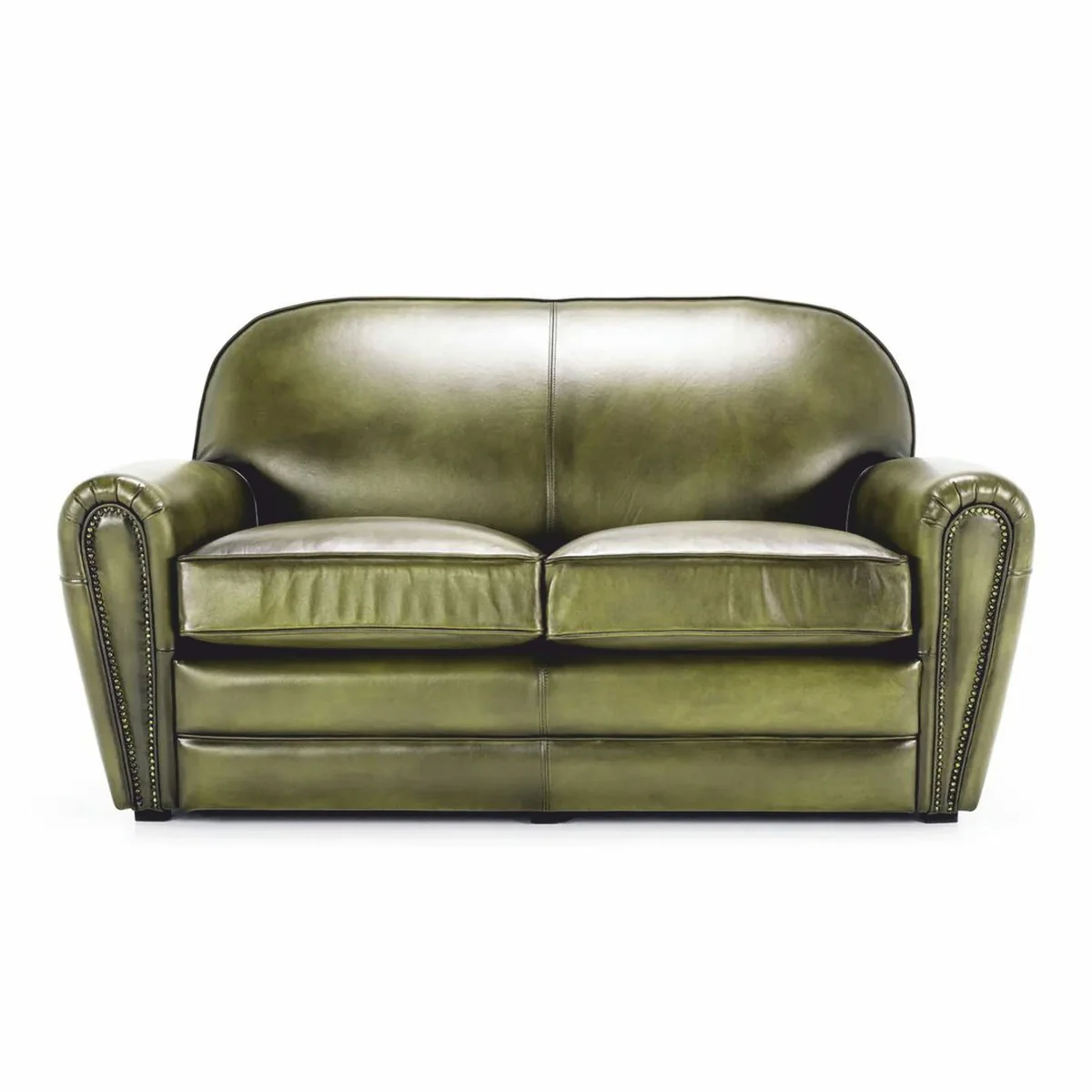 Casa Padrino sof¨¢ de cuero de lujo verde / negro 150 cm - Muebles de cuero genuino