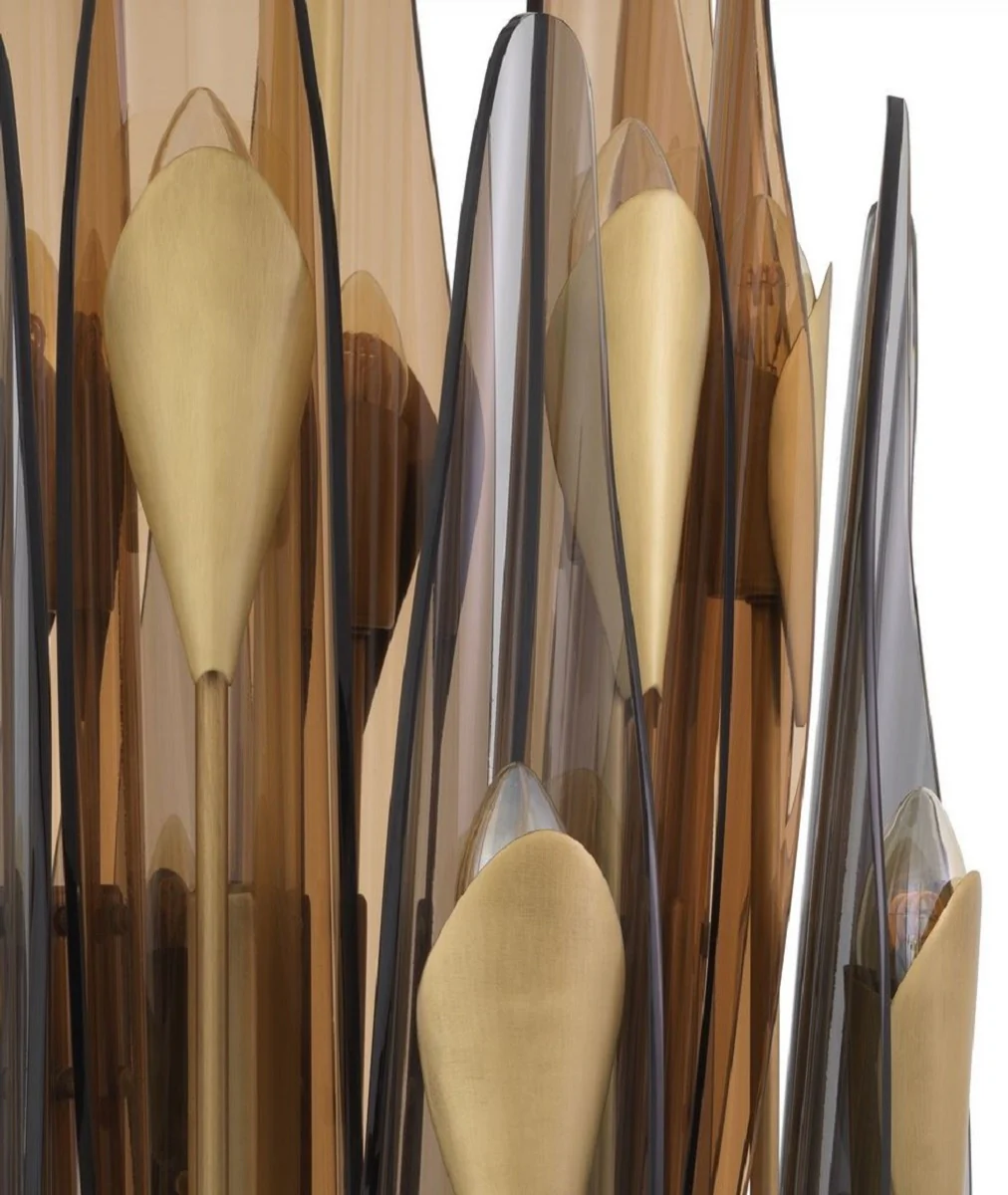 Casa Padrino lámpara de araña de diseño latón antiguo / ámbar / gris Ø 45 x A. 80 cm - Lámpara de araña de salón - Lámpara de araña de hotel - Calidad de Lujo