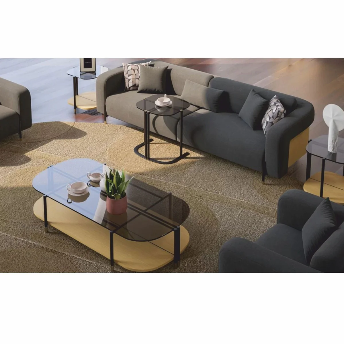 Casa Padrino mesa de centro de lujo natural / gris / lat¨®n 155 cm - Muebles de sal¨®n y hotel