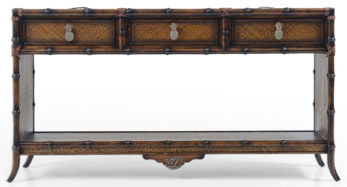 Casa Padrino Consola de Lujo de Estilo Vintage Marr¨®n 184 x 39 x A. 88 cm - Mesa Consola de Madera Maciza con 3 Cajones - Muebles de Madera Maciza - Muebles de Estilo Vintage - Muebles de Lujo