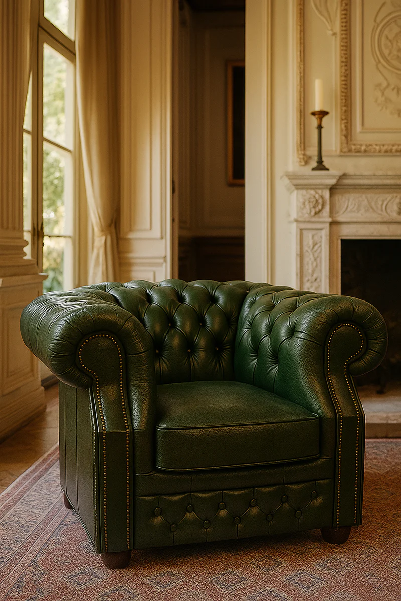 Casa Padrino sill¨®n de cuero Chesterfield de lujo verde / marr¨®n oscuro 110 x A. 85 cm - Sill¨®n de cuero genuino - Muebles Chesterfield - Muebles cuero genuino - Muebles de lujo