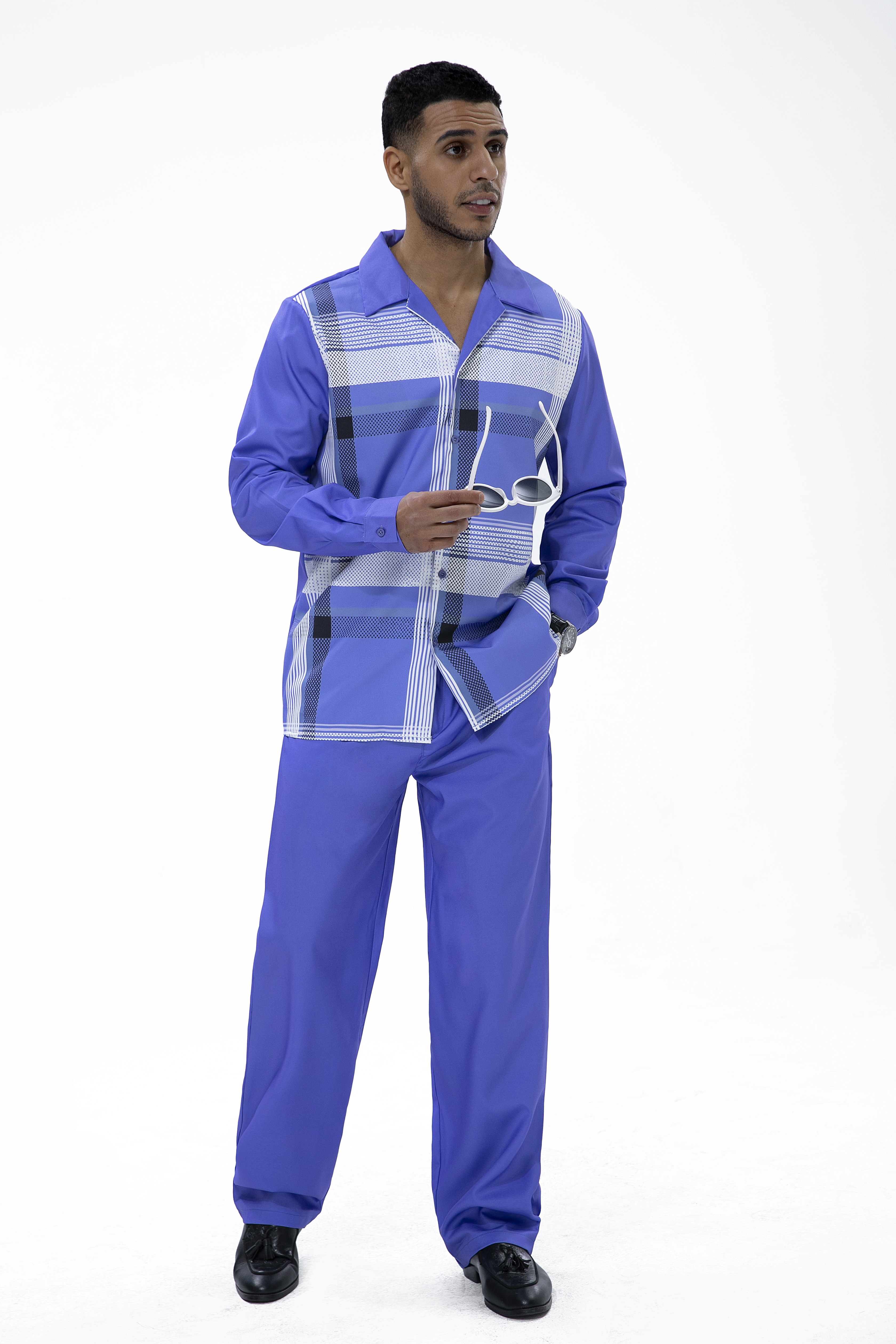 Suitmens Purple Long Sleeve Trouser Line Two-Piece Walking Suit