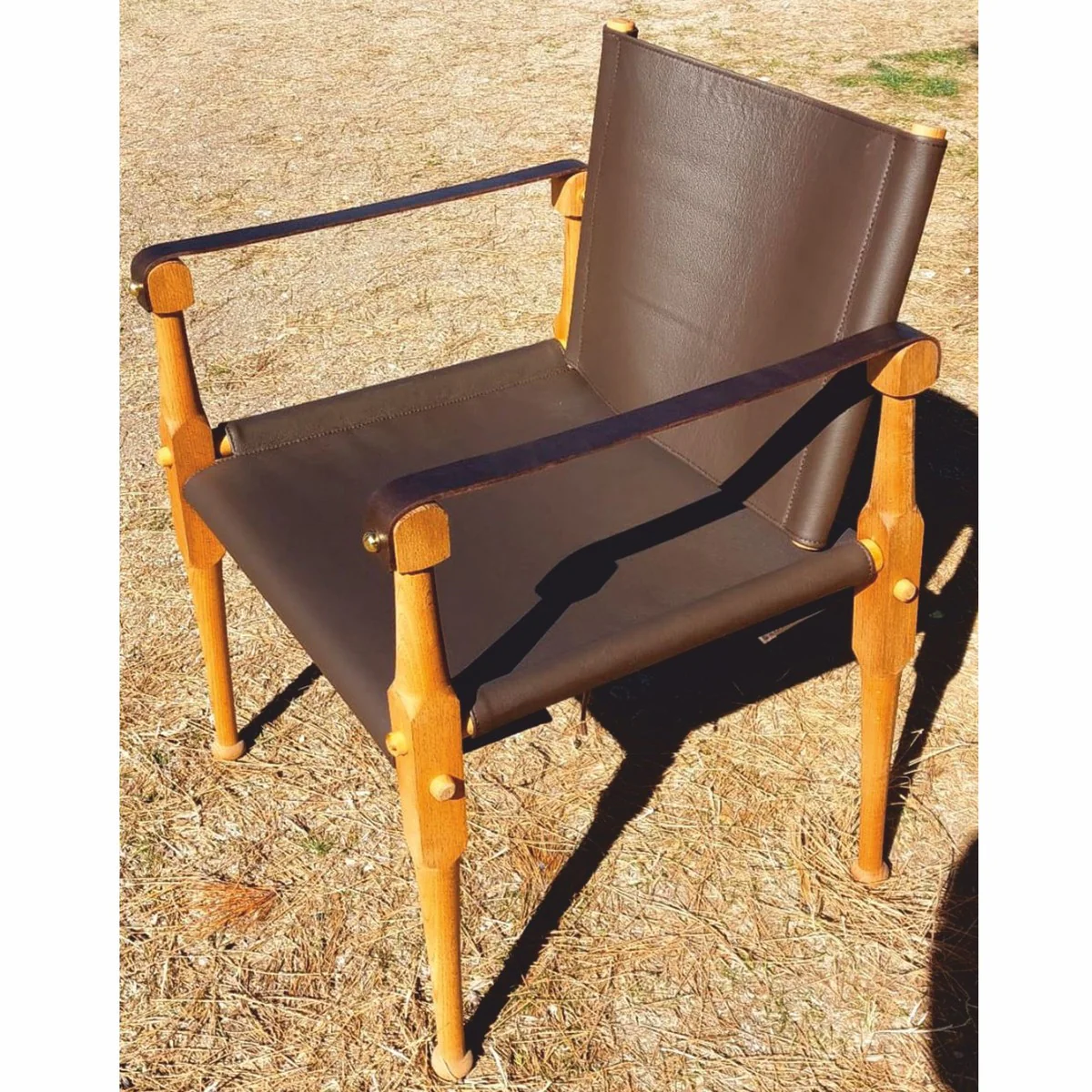 Casa Padrino silla directora de cuero de lujo con reposabrazos marr¨®n / natural - Muebles de cuero genuino