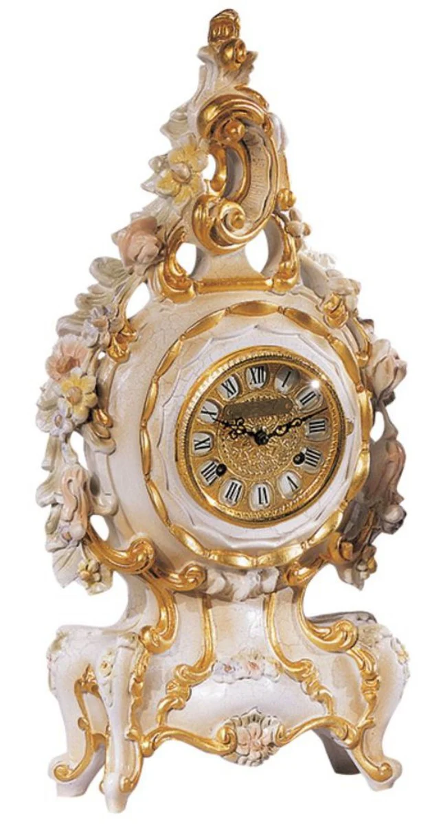 Casa Padrino reloj de mesa barroco de lujo blanco / crema / multicolor / oro - Magnífico reloj de estilo barroco - Reloj de sobremesa barroco tallado a mano - Calidad de lujo - Hecho en Italia