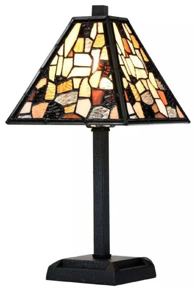 Casa Padrino lámpara de taburete Tiffany de lujo negro / multicolor 28 x 28 x A. 36 cm - Lámpara de mesa Tiffany - Luces Tiffany - Interior de lujo - Luces de lujo - Luces Tiffany