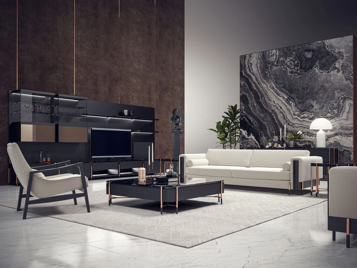 Casa Padrino mesa de centro de lujo negro / negro mate / cobre 124 x 124 x A. 35 cm - Mesa de sal¨®n cuadrada con tapa de m¨¢rmol - Muebles de sal¨®n - Muebles de hotel - Muebles de lujo