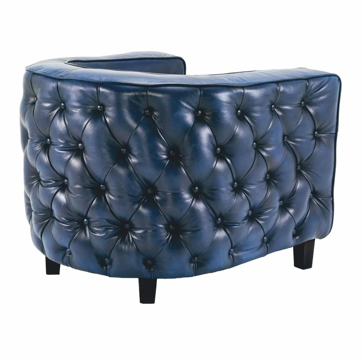 Casa Padrino sill¨®n Chesterfield de lujo de cuero genuino azul / negro - Muebles de cuero