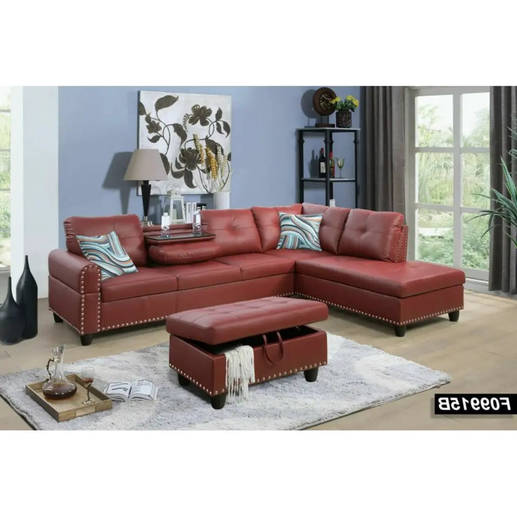 Brandow 97.2' Wide Faux Leather Sofa & Chaise with Ottoman