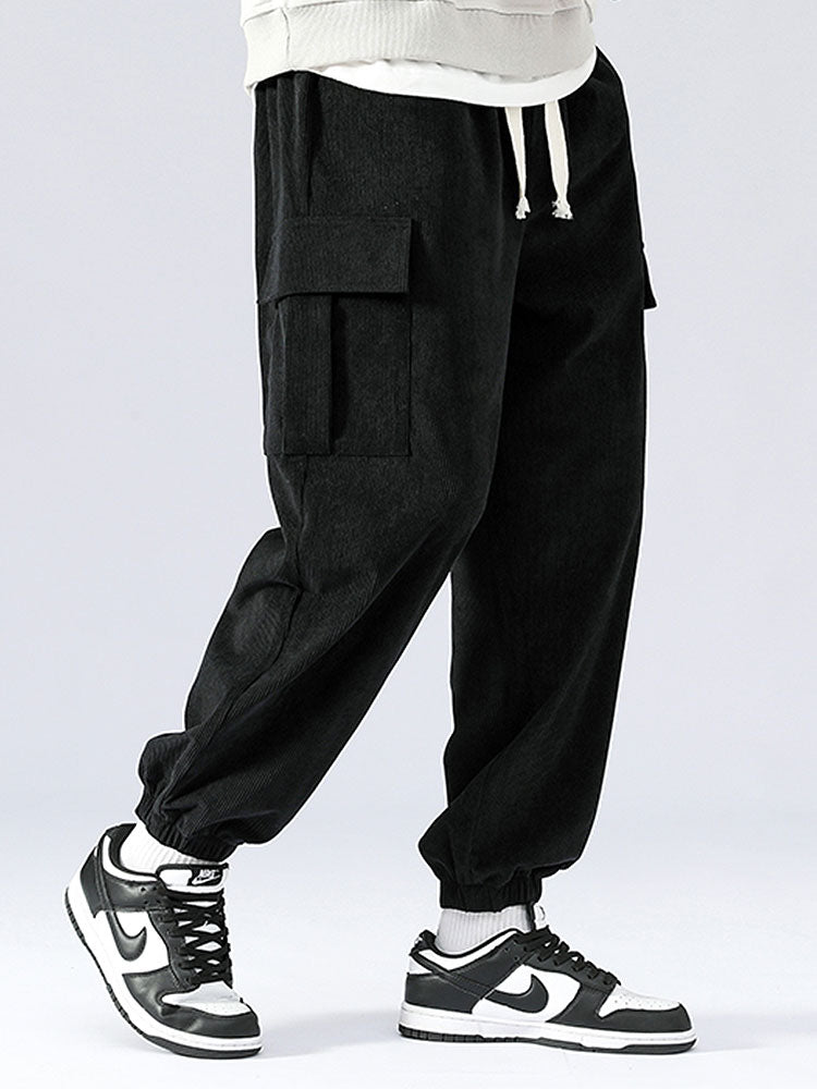 Drawstring Corduroy Cargo Joggers