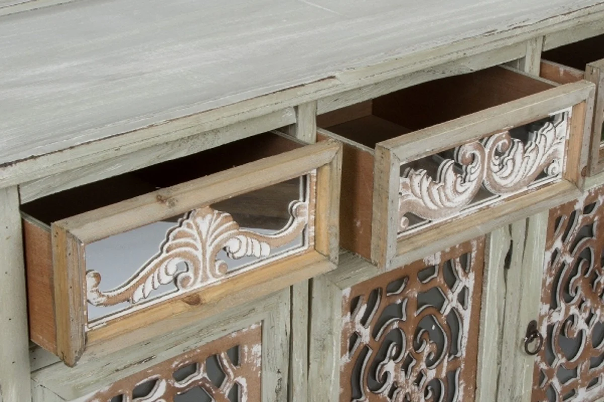 Casa Padrino c¨®moda de estilo country con 3 puertas y 3 cajones gris antiguo / marr¨®n antiguo 120 x 40 x H. 79 cm - Aparador de Estilo Country Hecho a Mano