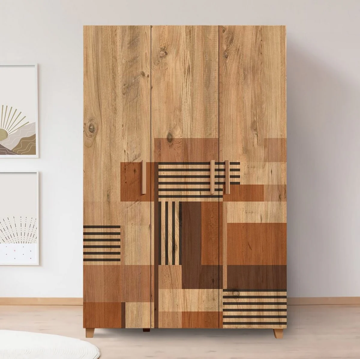 Casa Padrino armario de dormitorio de lujo natural / marr¨®n 120 x 48 x A. 189 cm - Armario de madera maciza con 3 puertas - Muebles de Dormitorio - Muebles de Hotel - Muebles de Lujo