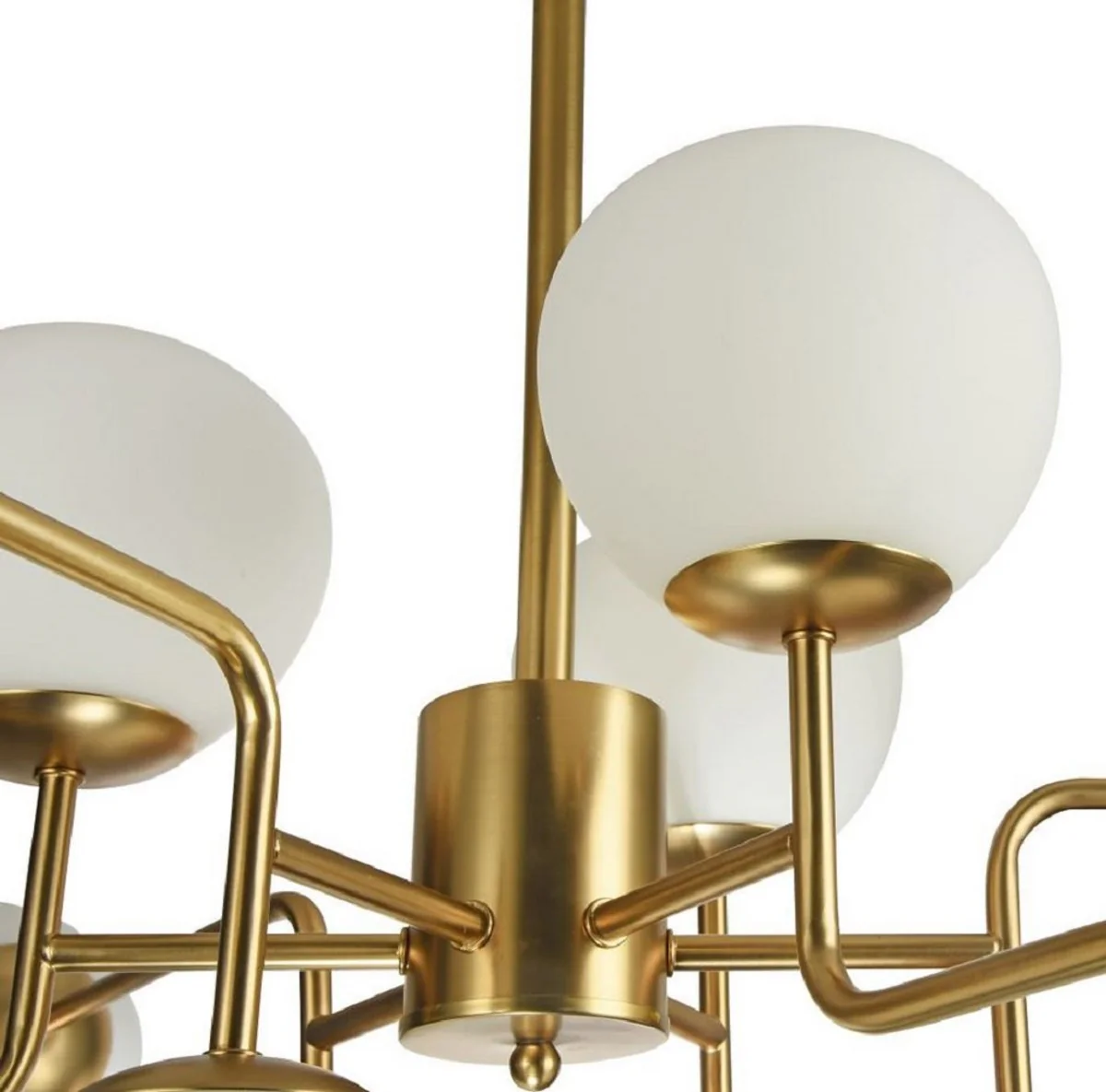 Casa Padrino Araña Oro / Blanco Ø 110 x H. 42,7 cm - Araña Moderna con Pantallas de Lámparas Redondas de Vidrio Esmerilado