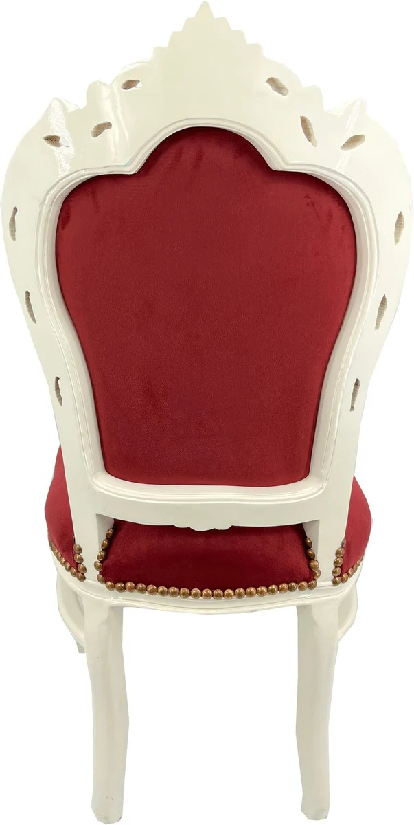 Casa Padrino silla de comedor barroco rojo burdeos / crema blanco - Silla de estilo antiguo hecha a mano con tela de terciopelo fino - Muebles de comedor en estilo barroco - Muebles barrocos