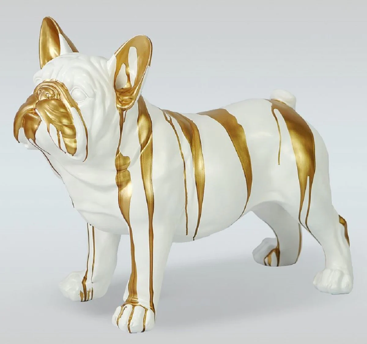 Casa Padrino figura decorativa de lujo perro bulldog blanco / oro 89 x A. 68 cm - Escultura decorativa de resina - Decoraci¨®n sal¨®n - Figura animal decorativa de lujo