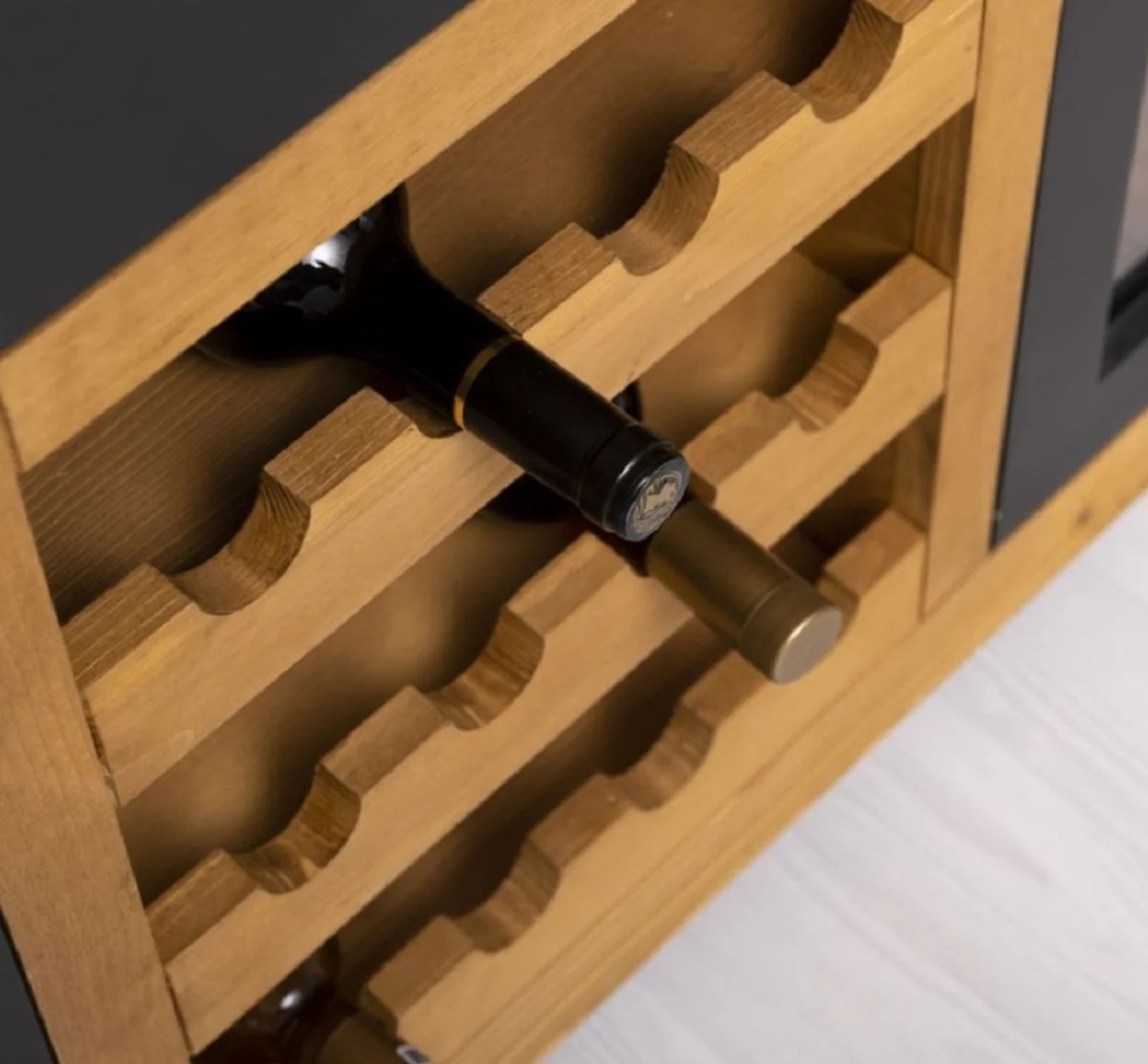 Casa Padrino isla de cocina de estilo campestre negro / natural 150 x 90 x A. 90 cm - Gabinete de cocina de madera maciza - Mueble de comedor de madera maciza estilo campestre