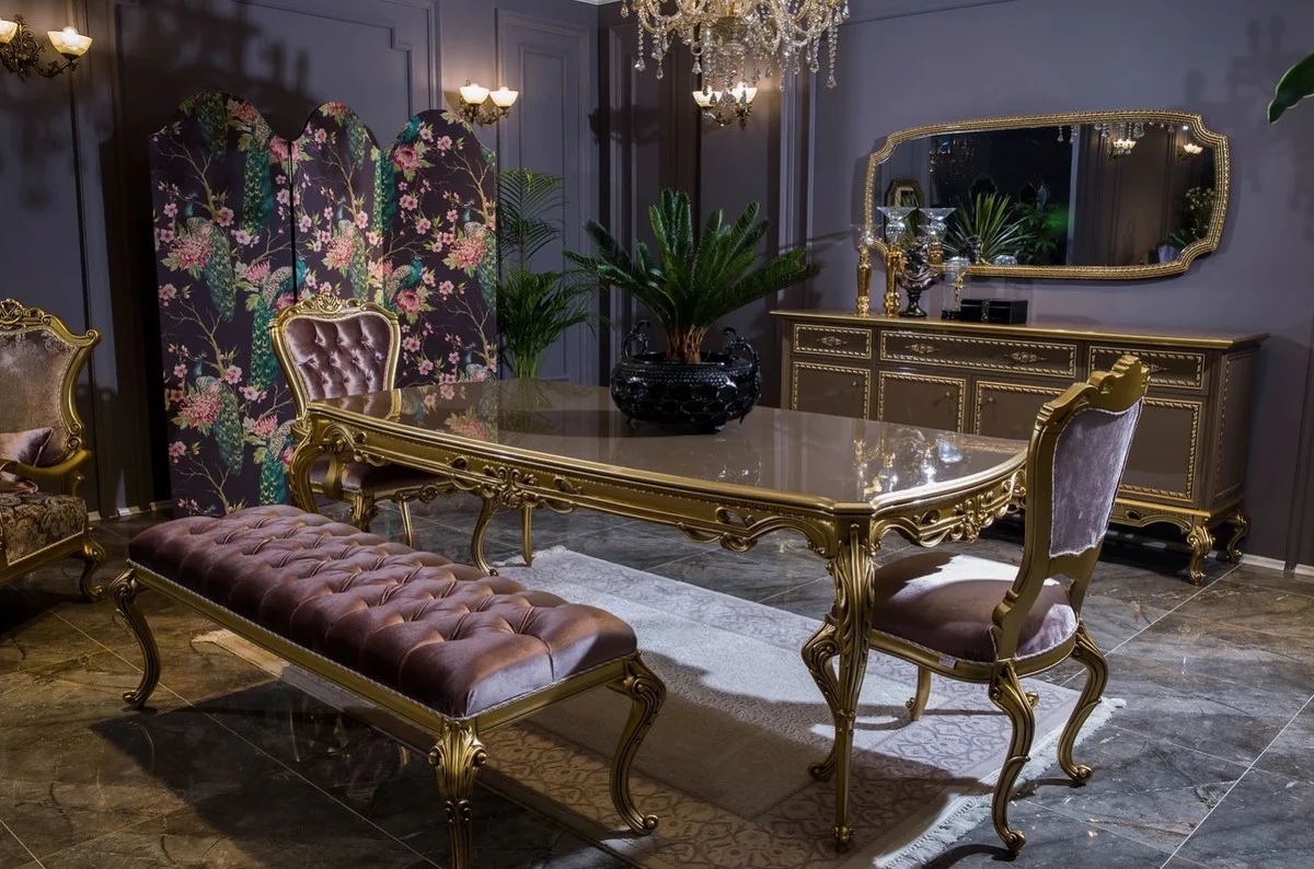 Casa Padrino conjunto de muebles barrocos de lujo aparador con espejo gris / oro - Aparador de madera maciza adornada con espejo de pared - Muebles nobles en estilo barroco - Calidad de Lujo