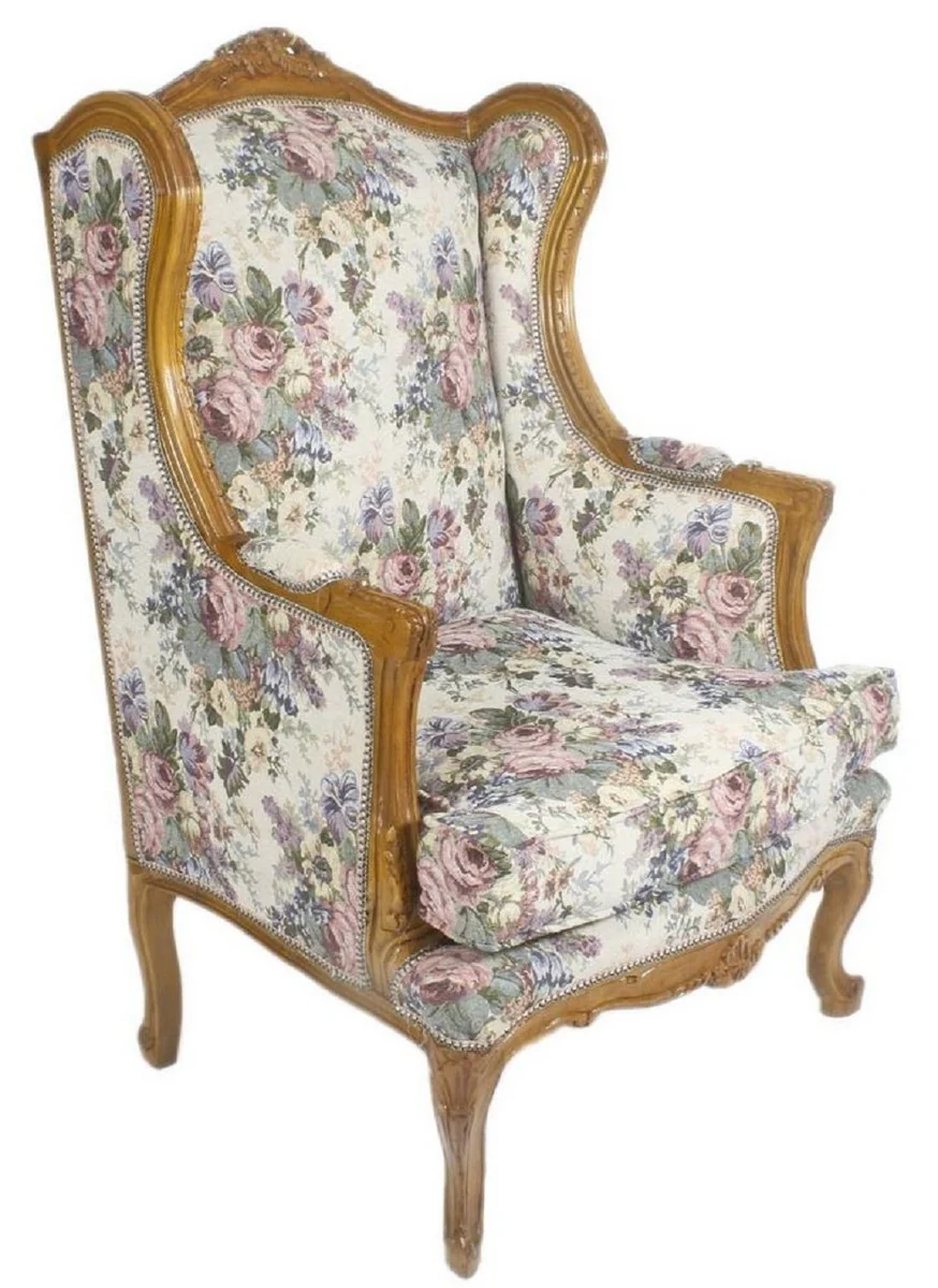 Casa Padrino Orejas Sill¨®n Baroque Multicolor / Marr¨®n 83 x 83 x H. 110 cm - Sill¨®n de Sal¨®n con Estampado de Flores
