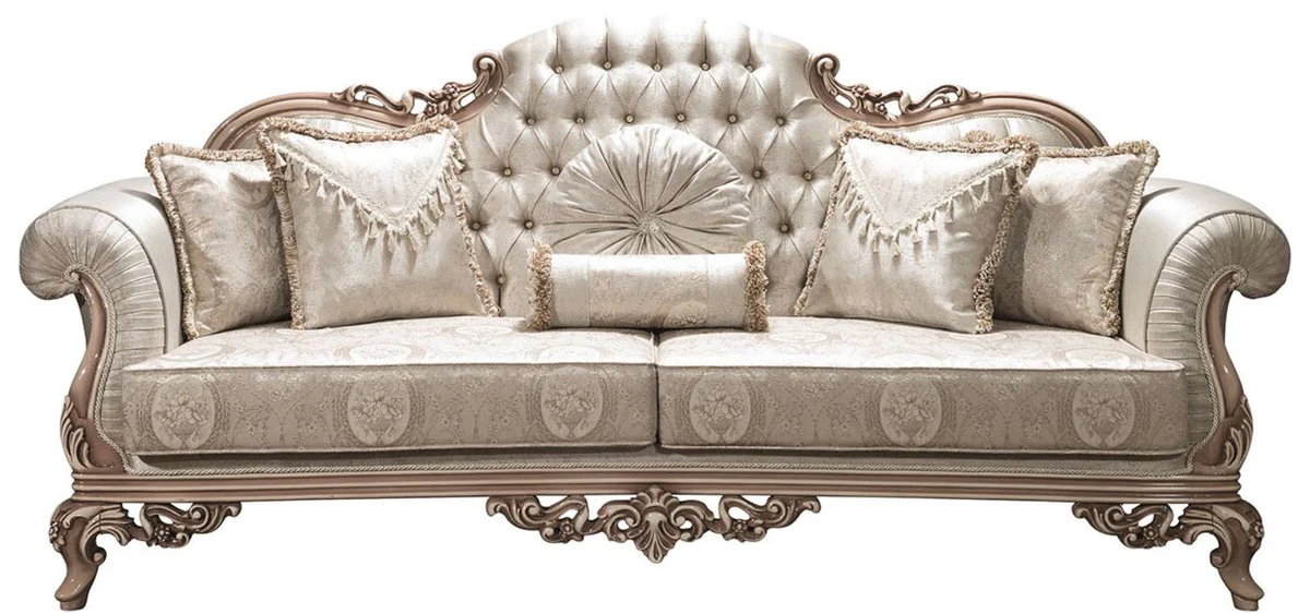 Casa Padrino sof¨¢ barroco de lujo con pedrer¨ªa y almohadas decorativos plata / crema / beige 230 x 90 x A. 110 cm - Suntuoso Sof¨¢ de Sal¨®n