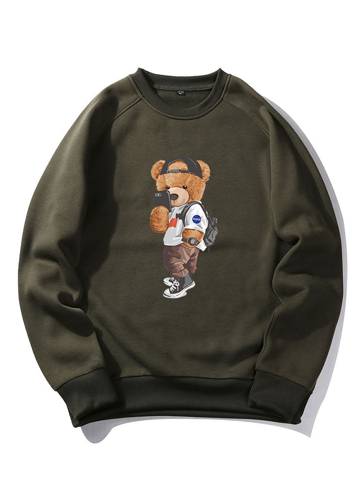 Selfie Bear Print Raglan Sleeve Sweatshirt