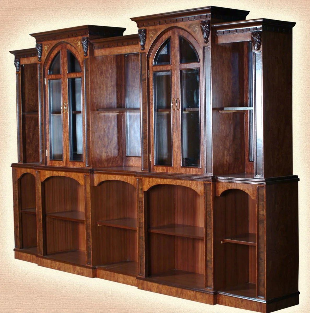 Casa Padrino barra de madera maciza de lujo con encimera de m¨¢rmol marr¨®n oscuro / marr¨®n / crema 381 x A. 251,5 cm - Muebles de bar de madera maciza para hotel y restaurante de lujo