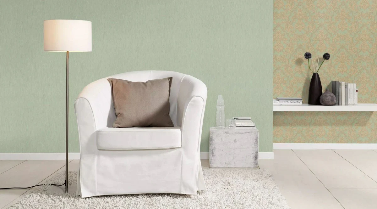 Casa Padrino papel pintado de vinilo verde / marrón - Papel pintado de salón de estilo barroco con patrón elegante - Decoración de pared en estilo barroco