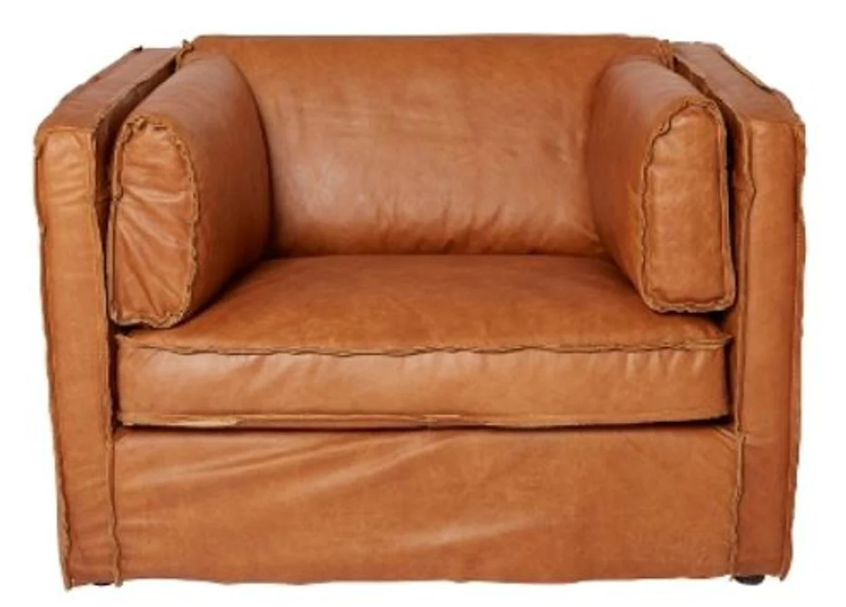Casa Padrino luxury leather armchair brown 106 x 99 x H. 73 cm - Genuine Leather Furniture