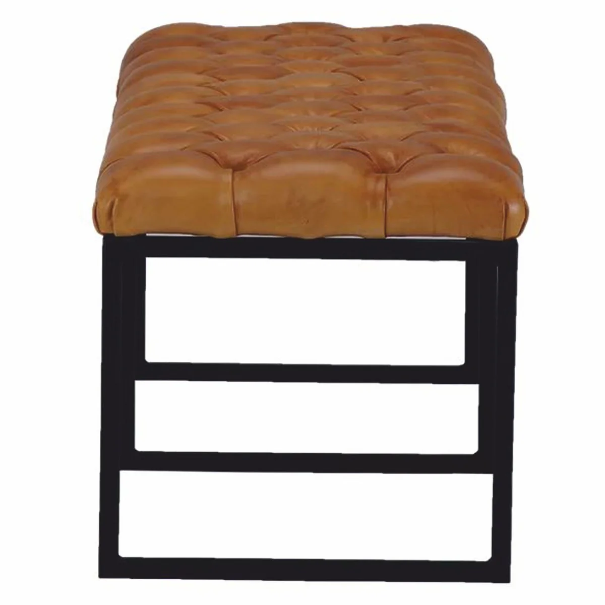 Casa Padrino banco Chesterfield de lujo de cuero genuino marr¨®n claro / negro 130 cm - Muebles de cuero genuino