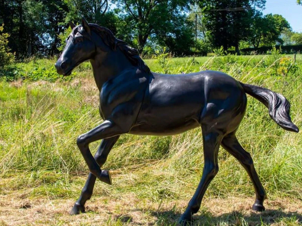 Casa Padrino escultura decorativa de bronce de lujo caballo 188 x 64 x A. 157 cm - Enorme escultura de bronce - Figura animal tamaño natural - Figura de bronce XXL - Escultura de jardín XXL