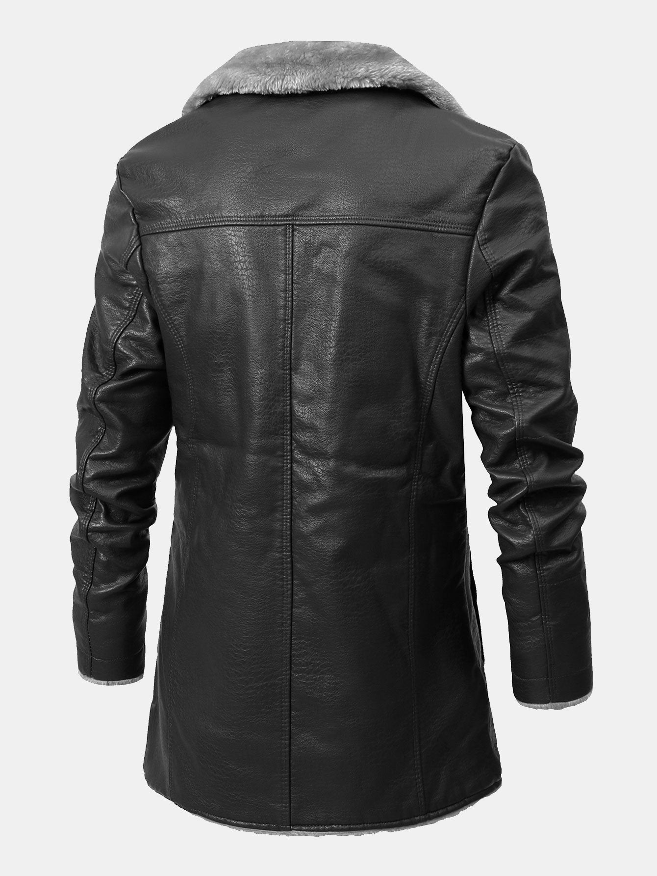 Long Line Faux Fur Lined PU Leather Coat