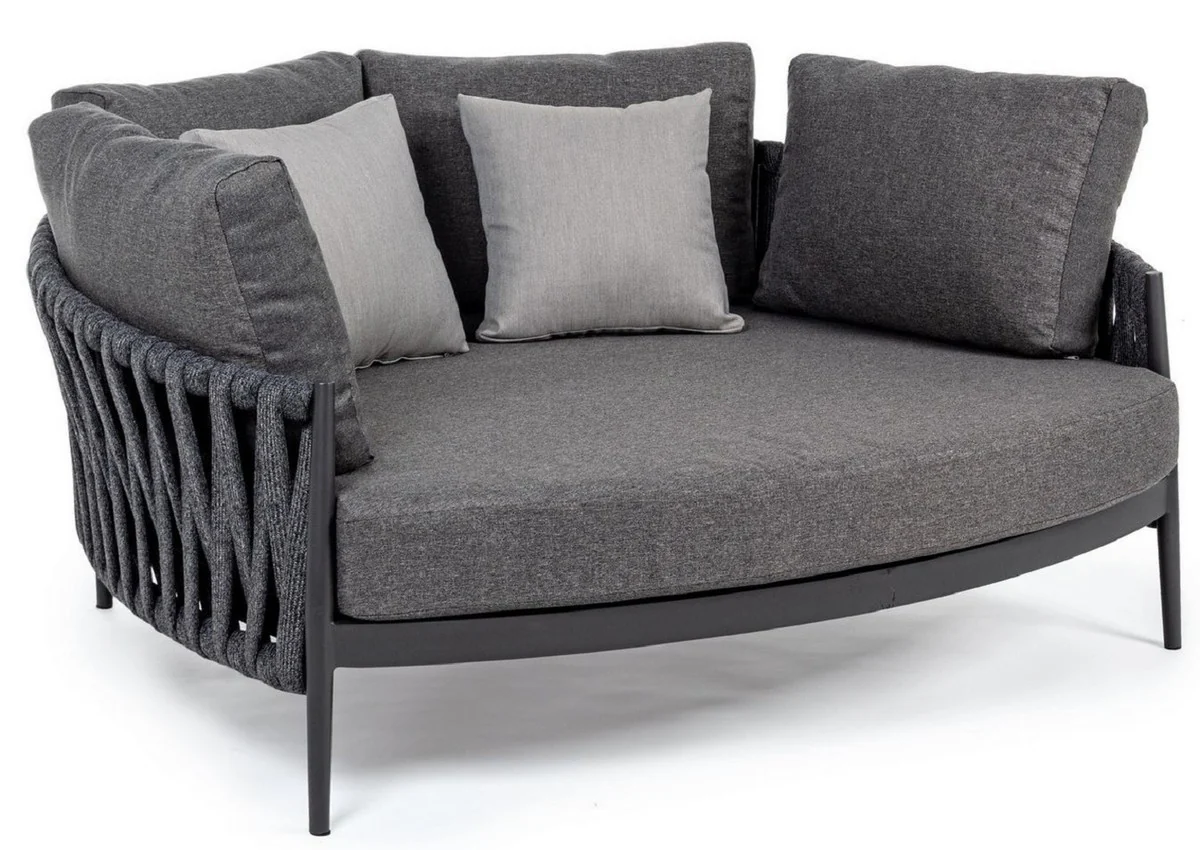 Casa Padrino sofá cama de jardín de lujo con cojines antracita 165 x 146 x A. 86 cm - Sofá de Jardín y Terraza Resistente a la Intemperie - Muebles de Jardín y Terraza - Calidad de Lujo