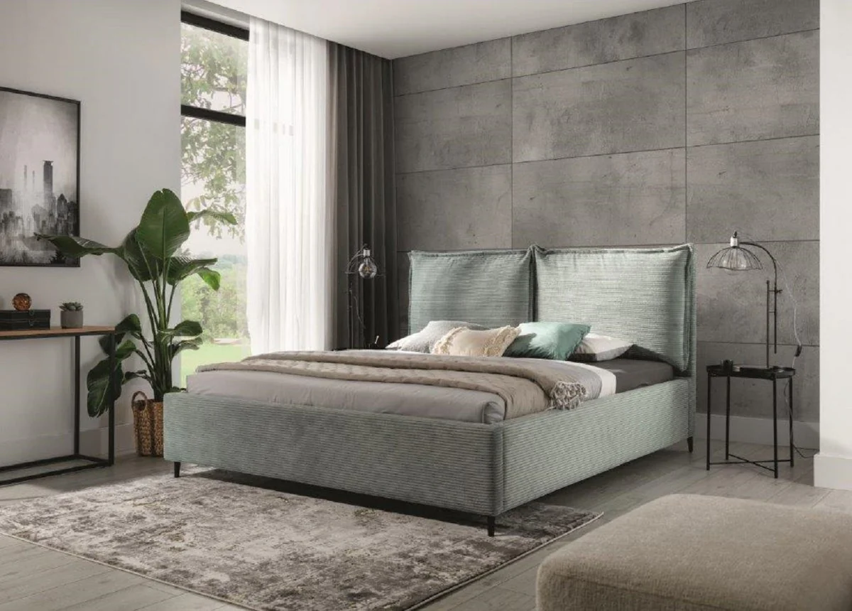 Casa Padrino Cama Matrimonial de Lujo Verde / Negro - Varios Tamaños - Cama Moderna de Madera Maciza con Cabecero - Muebles Dormitorio Modernos - Colección de Lujo