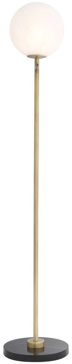 Casa Padrino lámpara de pie de lujo latón antiguo / negro / blanco 39 x 30 x A. 159 cm - Lámpara de pie moderna de metal con base de mármol y pantalla de vidrio redonda - Calidad de Lujo