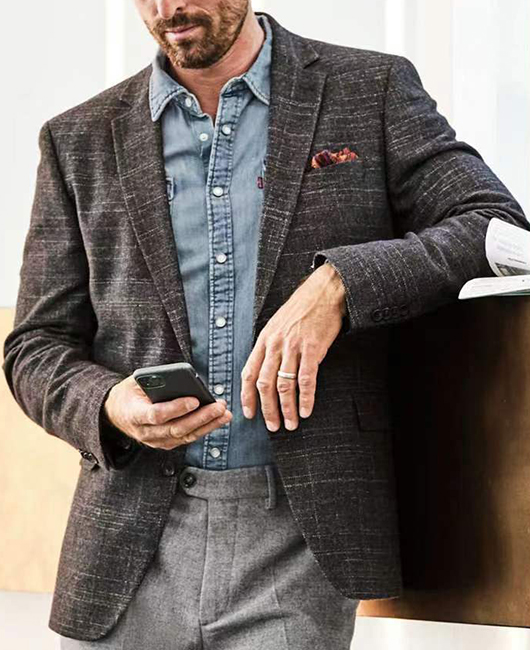 Basics Grey Notch Lapel Two Button Blazer