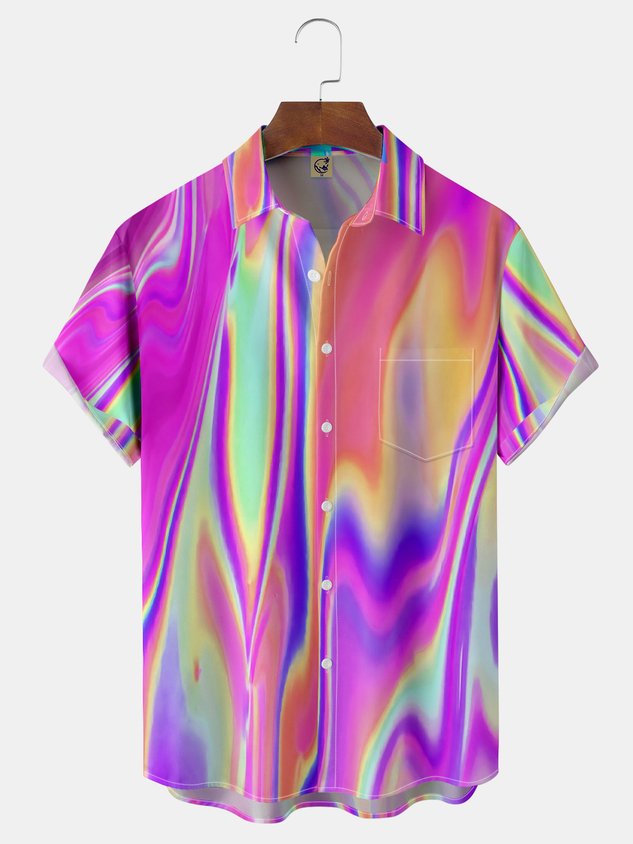 Gradient Color Chest Pocket Short Sleeve Casual Shirt