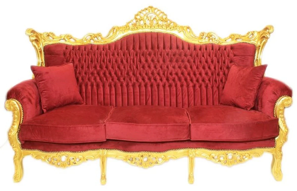 Juego de sal¨®n barroco Casa Padrino Tela de terciopelo de Burdeos / oro - Sof¨¢ 3 plazas + 2 sillones