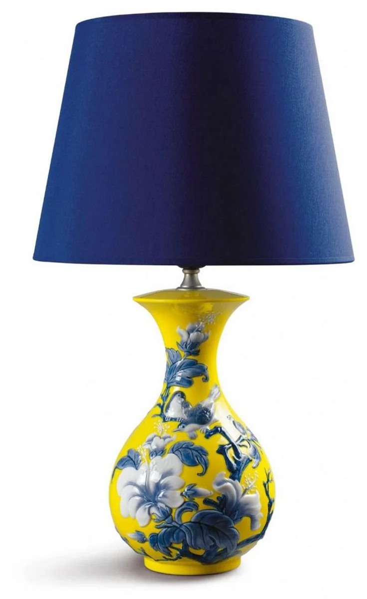 Casa Padrino Luxury Porcelain Table Lamp / Table Light Yellow Ø 30 x H. 51 cm - Luxury Quality